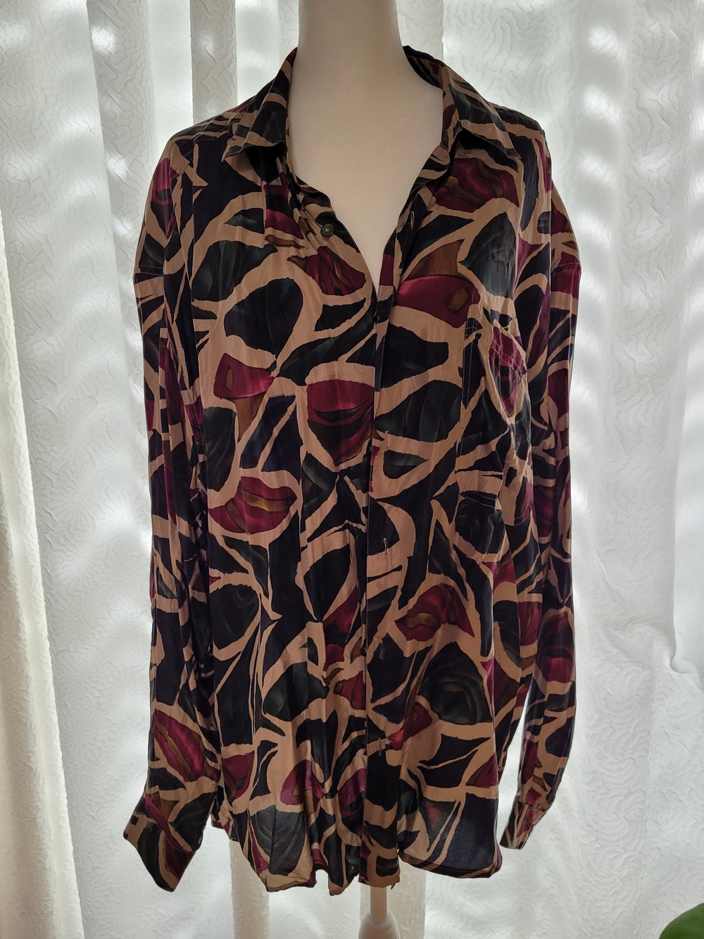 Structure 90's Silk Multicolor Abstract Print Button-Down Shirt